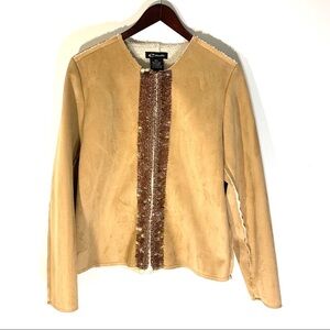 E Studio Faux Sherpa Jacket with Sequin Detail